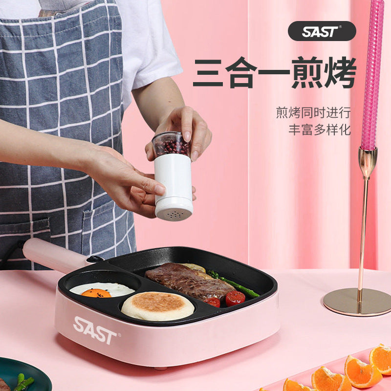 SAST Multifunctional Breakfast Machine for Home and Dormitory, Small Frying and Grilling Machine, Multifunctional Kitchen Magic Egg and Burger Pan with Partition