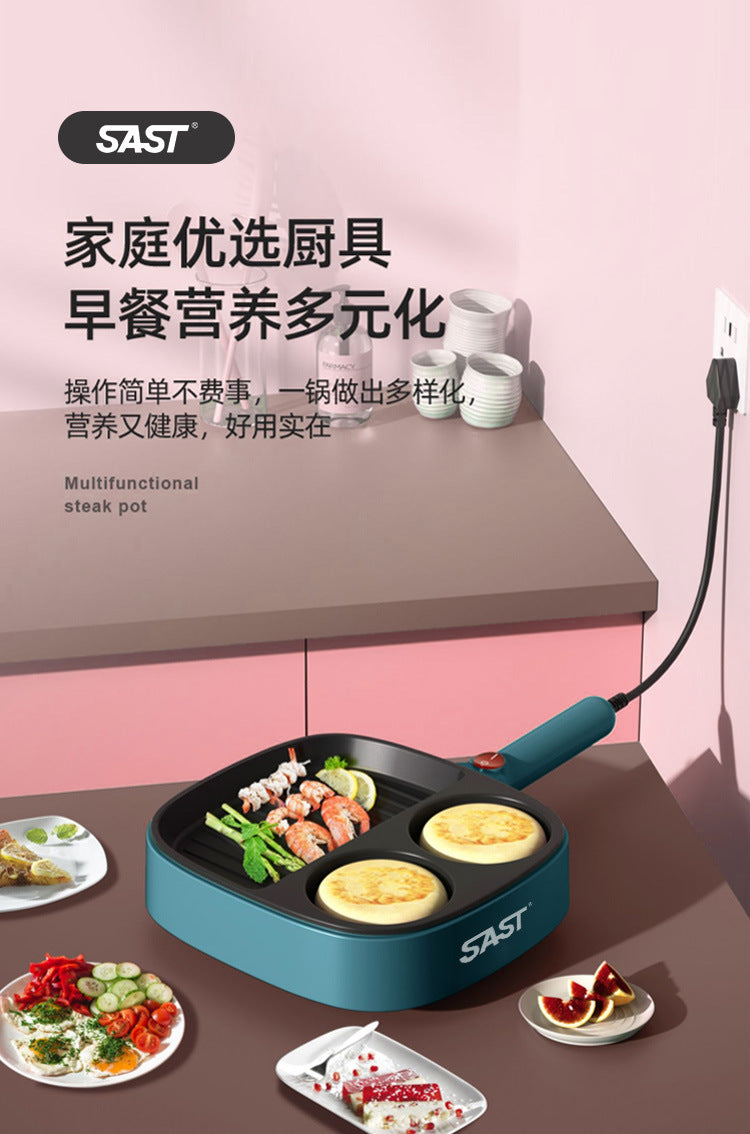 SAST Multifunctional Breakfast Machine for Home and Dormitory, Small Frying and Grilling Machine, Multifunctional Kitchen Magic Egg and Burger Pan with Partition