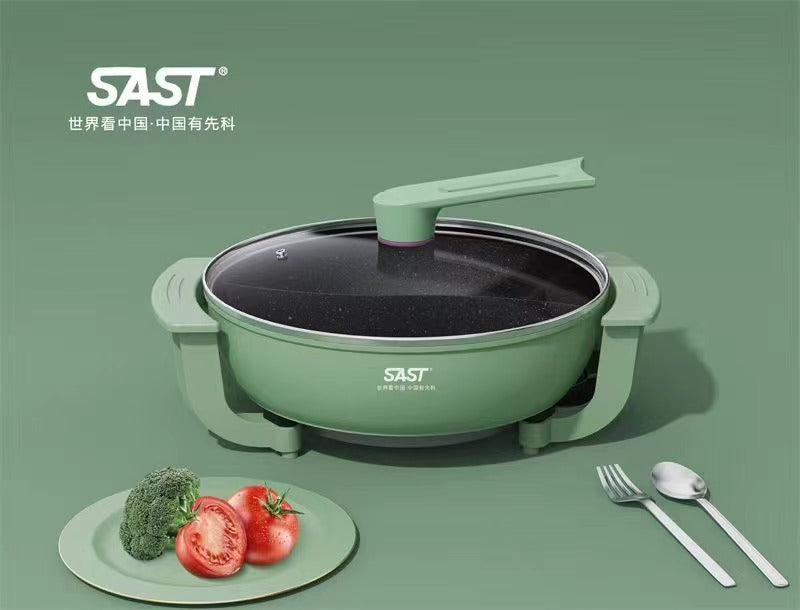 SAST Electric Chafing Dish Two-Flavor Hot Pot Large Capacity Multi-Functional Electric Cooker Soup Electric Food Warmer Non-Stick Cooking Pot Electric Food Warmer