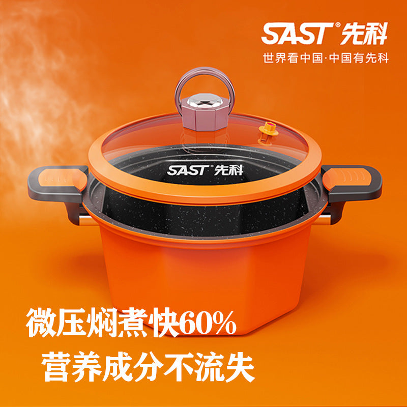 SAST Micro Pressure Cooker Large Capacity Soup Pot Household Pressure Cooker Antibacterial Geometric Pressure Cooker Compatible with Induction and Gas Stoves