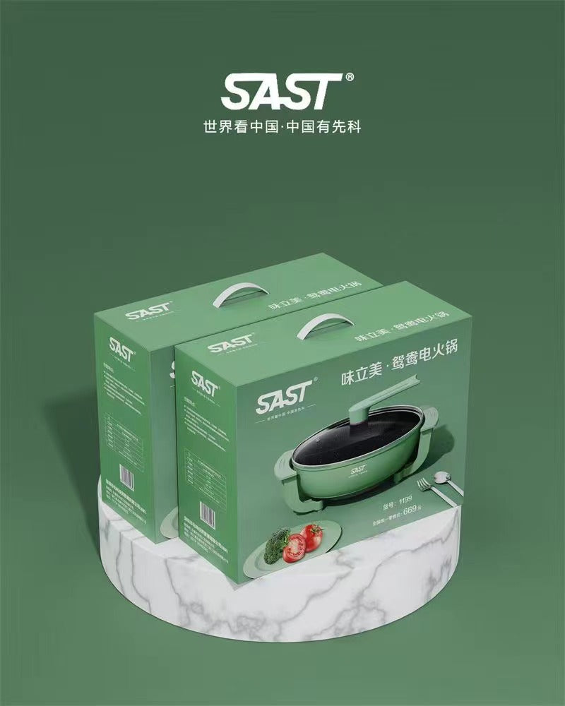 SAST Electric Chafing Dish Two-Flavor Hot Pot Large Capacity Multi-Functional Electric Cooker Soup Electric Food Warmer Non-Stick Cooking Pot Electric Food Warmer